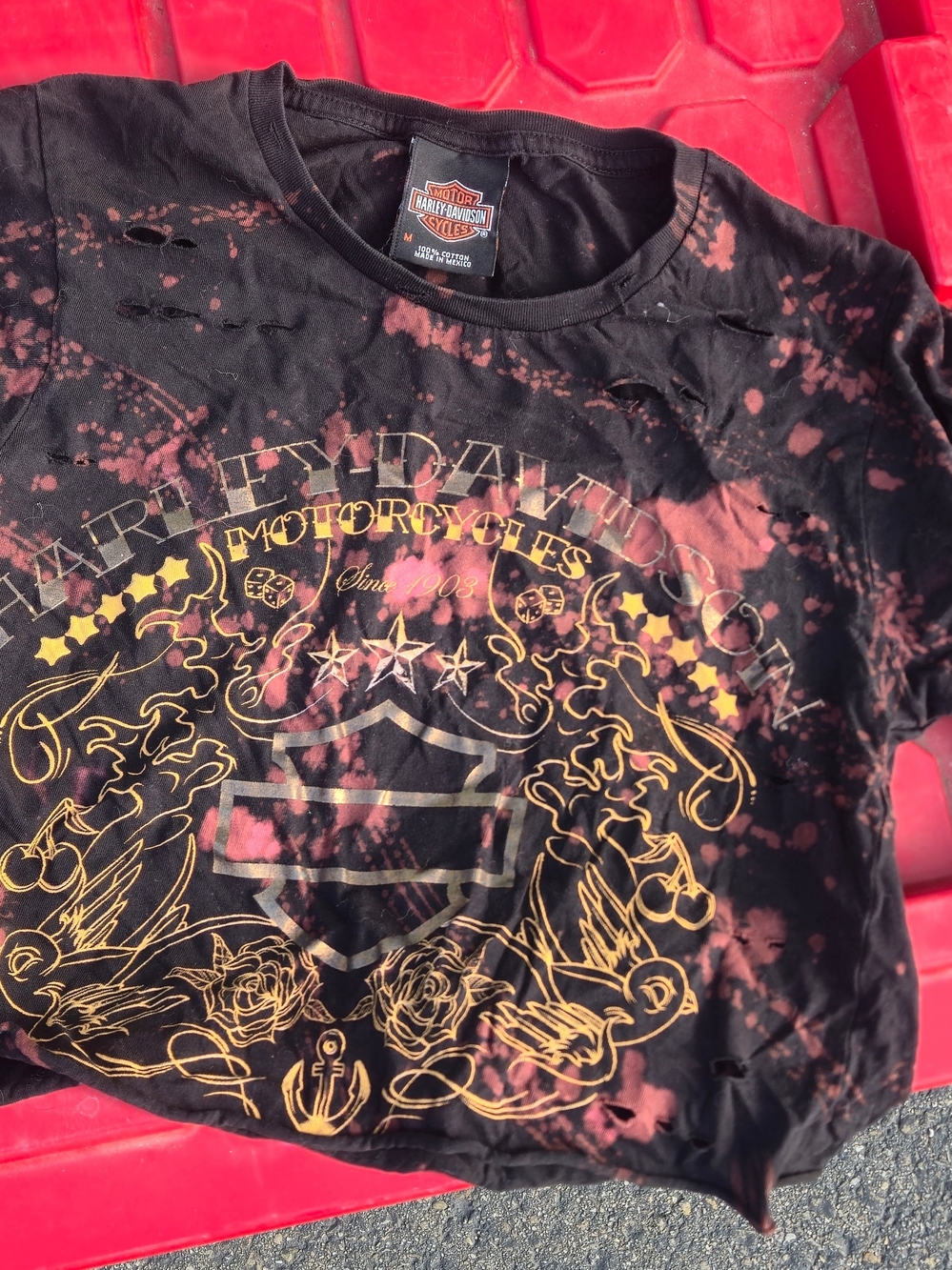 Harley Davidson Bleach Dye Distressed Graphic Crop Tee